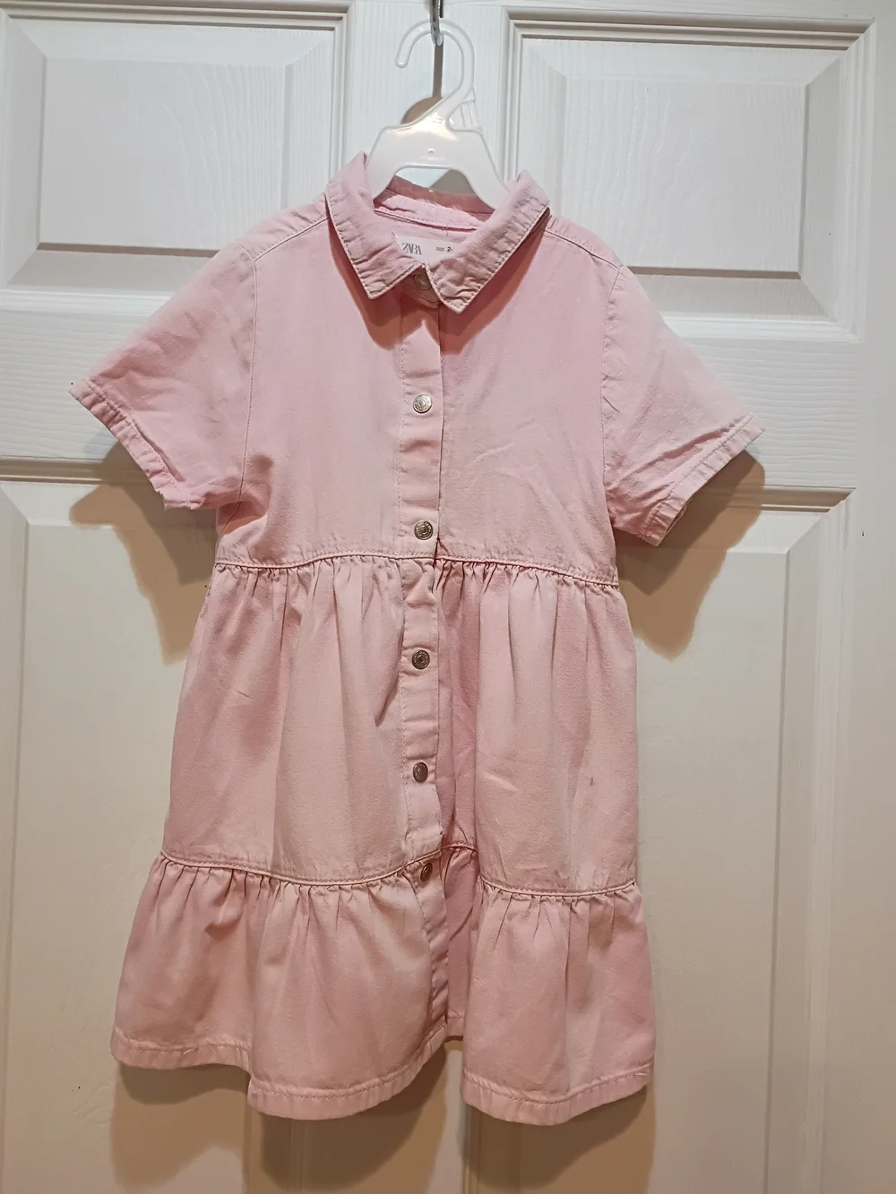 Zara Kids Pink Button-Front Tiered Dress